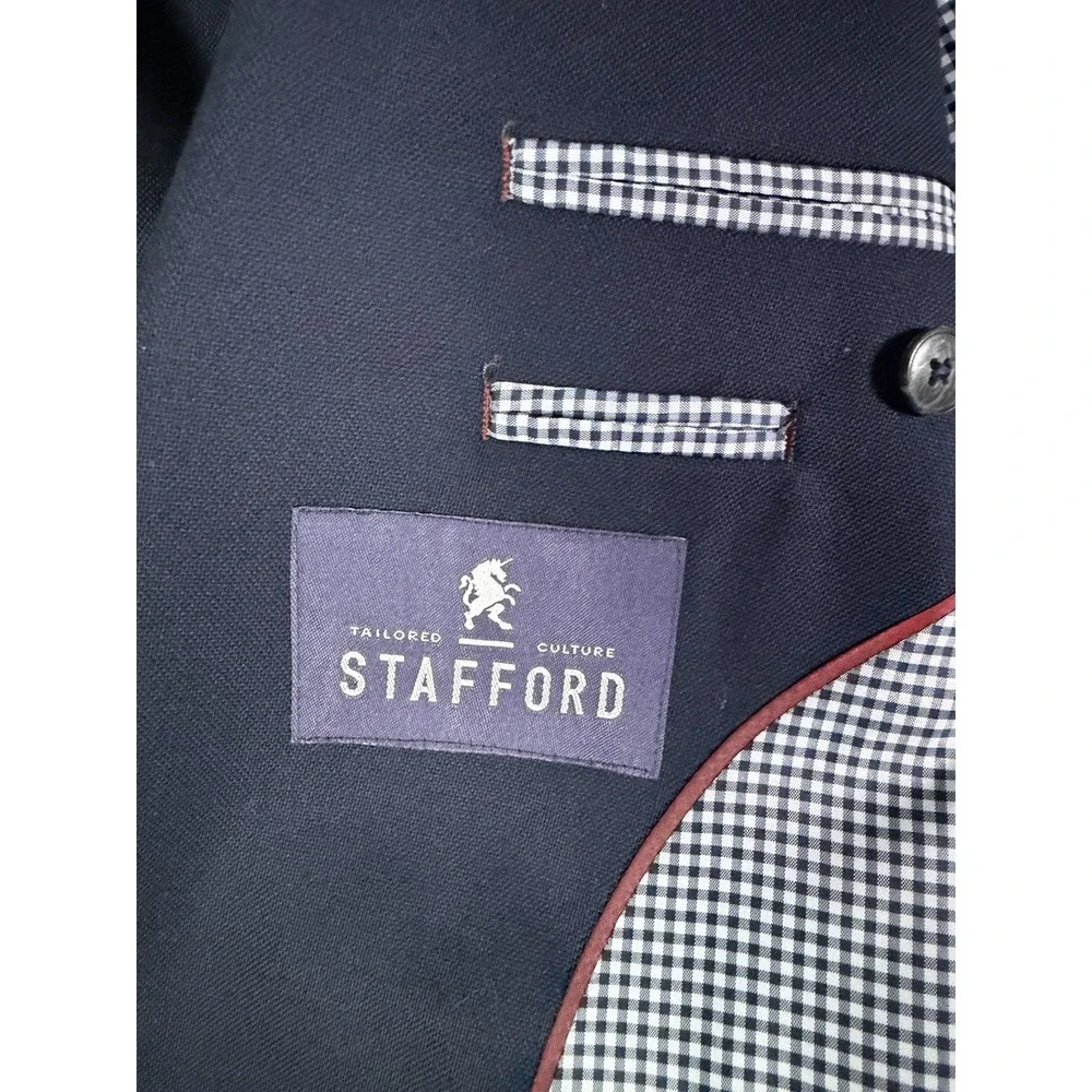 Stafford Wool Blazer Mens 44L Navy Blue 2 Gold Button Classic Fit Executive Coat